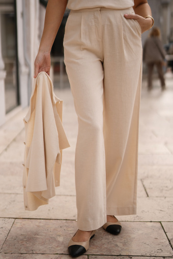 Eleganckie spodnie z szeroką nogawką i dodatkiem lnu