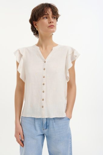 Piaskowa bluzka z rękawami typu motylki