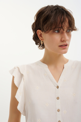 Piaskowa bluzka z rękawami typu motylki