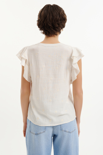 Piaskowa bluzka z rękawami typu motylki