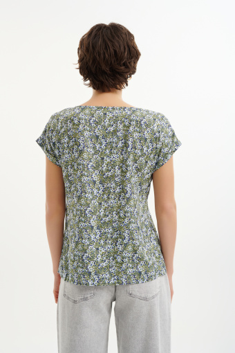 Casualowa bluzka z printem w drobne kwiaty 