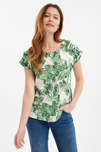 Casualowa bluzka z tropikalnym printem 