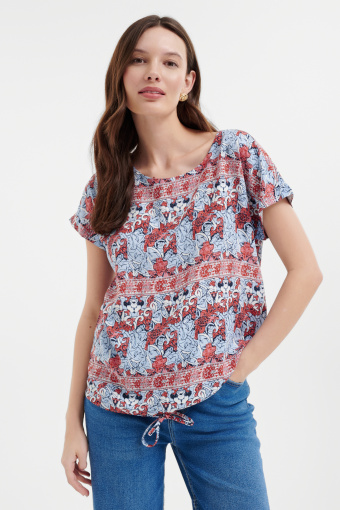 Bluzka z wzorem etno w kontrastujących kolorach  Bluzka z wzorem etno w kontrastujących kolorach