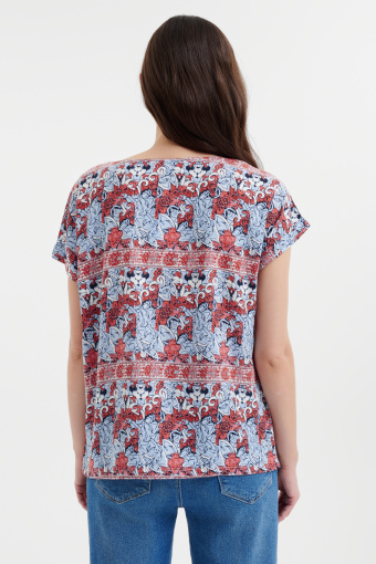 Bluzka z wzorem etno w kontrastujących kolorach  Bluzka z wzorem etno w kontrastujących kolorach