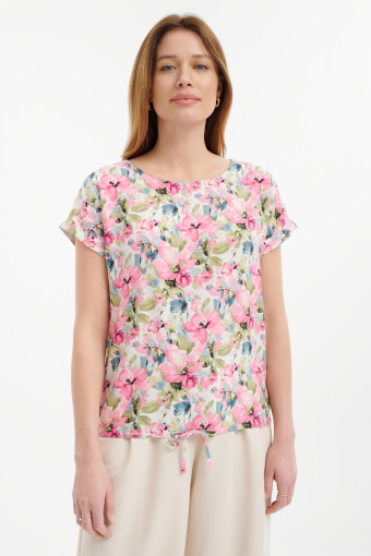 Bluzka z printem w pastelowe kwiaty  Bluzka z printem w pastelowe kwiaty