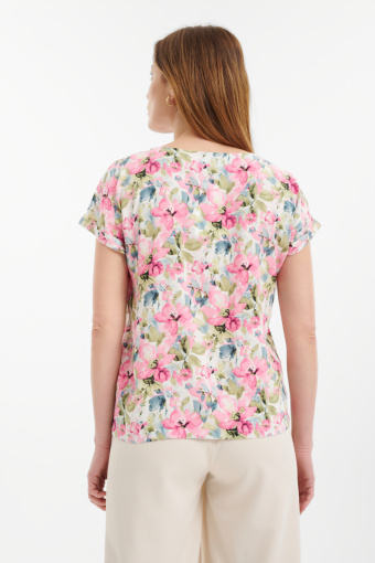 Bluzka z printem w pastelowe kwiaty  Bluzka z printem w pastelowe kwiaty