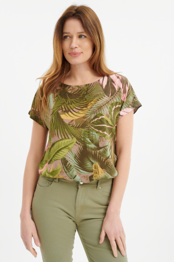 Bluzka oversize z tropikalnym printem  Bluzka oversize z tropikalnym printem