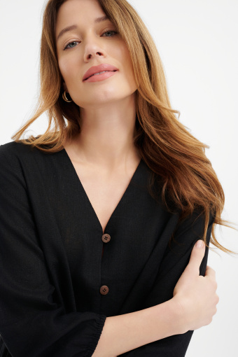 Wiskozowo-lniana bluzka w kolorze czarnym 
