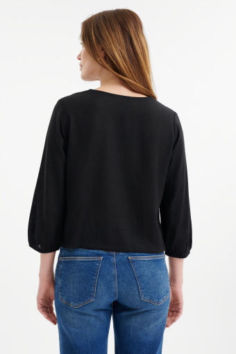 Wiskozowo-lniana bluzka w kolorze czarnym 