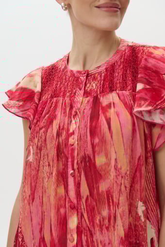 Wzorzysta bluzka z rękawami typu motylki