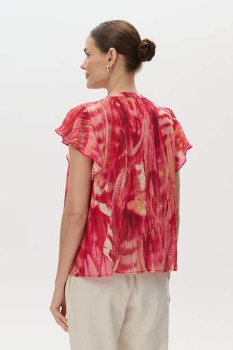 Wzorzysta bluzka z rękawami typu motylki