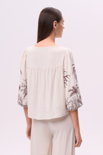 Bluzka oversize z rękawami 3/4 nadruk w palmy Bluzka oversize z rękawami 3/4 nadruk w palmy