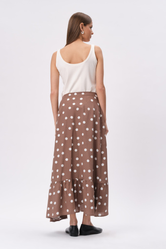 Brązowa spódnica midi z nadrukiem w białe groszki