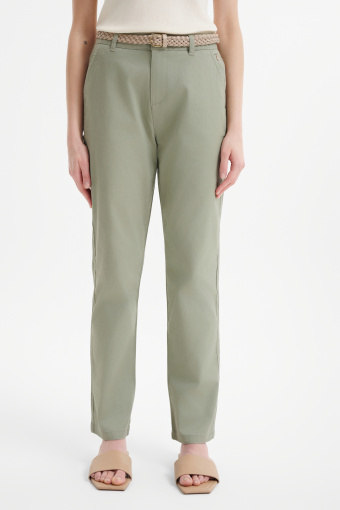 Oliwkowe spodnie z prostą nogawką 