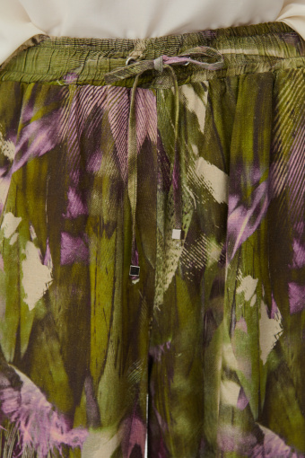 Szerokie zielone spodnie wzór tropic