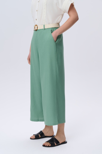 Zielone spodnie wiskozowo-lniane typu culotte 