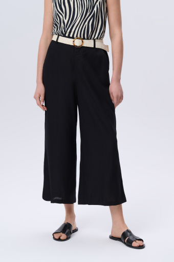 Czarne spodnie wiskozowo-lniane typu culotte  Czarne spodnie wiskozowo-lniane typu culotte