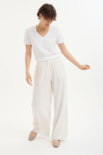 Bawełniano-lniane spodnie typu wide leg  Bawełniano-lniane spodnie typu wide leg