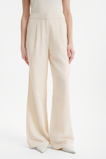 Eleganckie spodnie z szeroką nogawką i dodatkiem lnu