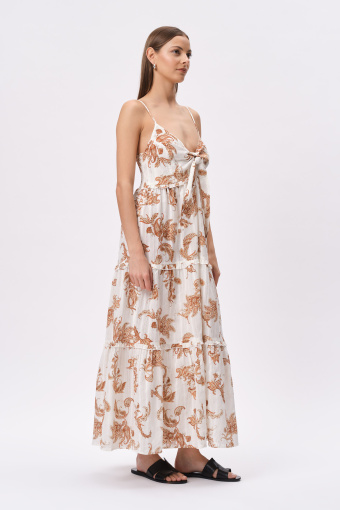 Długa bawełniana sukienka z nadrukiem paisley Długa bawełniana sukienka z nadrukiem paisley