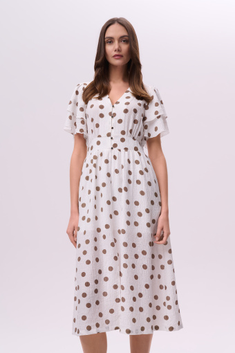  Stylowa biała sukienka w groszki