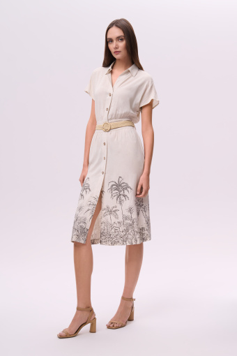 Jasnobeżowa sukienka z nadrukiem w palmy