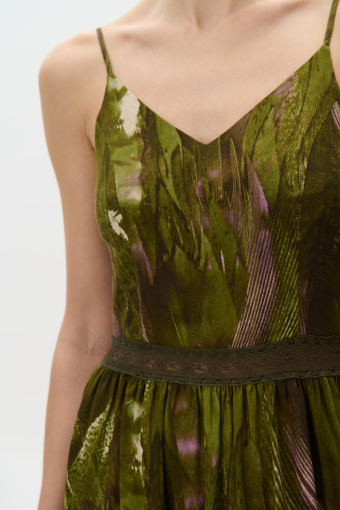 Zielona maxi sukienka na ramiączka wzór tropic