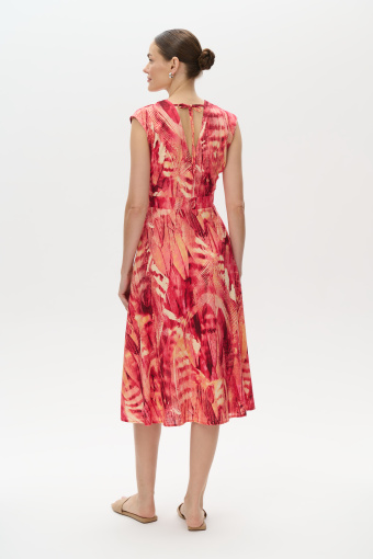 Lniana sukienka midi z wiązaniem przy dekolcie