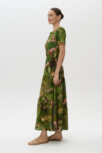Oliwkowa sukienka maxi z nadrukiem tropic Oliwkowa sukienka maxi z nadrukiem tropic