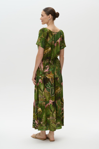 Oliwkowa sukienka maxi z nadrukiem tropic Oliwkowa sukienka maxi z nadrukiem tropic