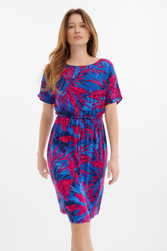 Wiskozowa sukienka z tropikalnym motywem 