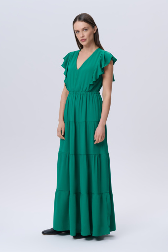 Zielona sukienka z falbaniastym wykończeniem 