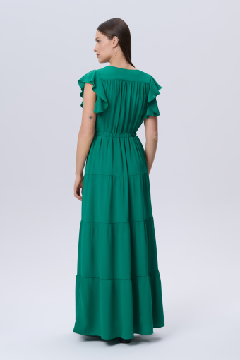 Zielona sukienka z falbaniastym wykończeniem 