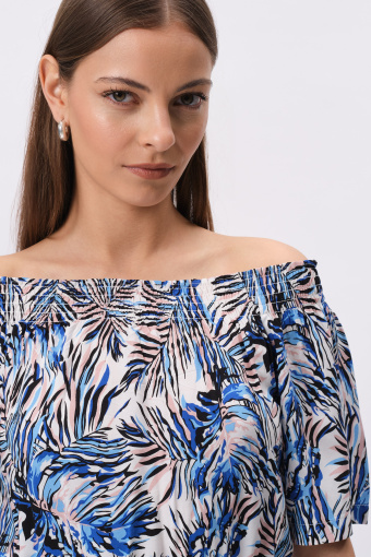 Wzorzysta sukienka z dekoltem carmen Wzorzysta sukienka z dekoltem carmen