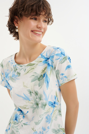 Klasyczna sukienka z krótkim rękawem i nadrukiem w kwiaty