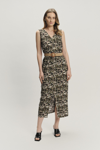 Lniano-wiskozowa sukienka z wycięciem na plecach