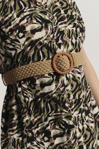 Lniano-wiskozowa sukienka z wycięciem na plecach