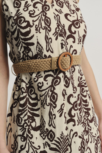 Lniano-wiskozowa sukienka midi wzór etno