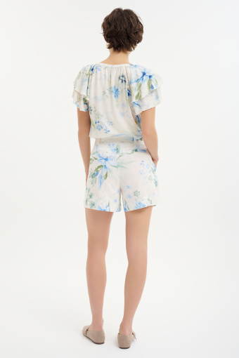 Lniano-wiskozowe szorty w kwiaty 