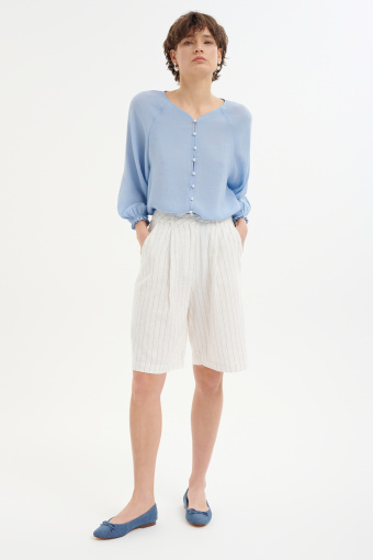 Bawełniano-lniane szorty do kolan 