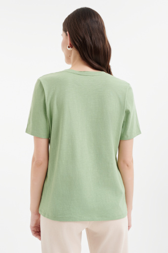 Bawełniany zielony top z dekoltem w serek  Bawełniany zielony top z dekoltem w serek