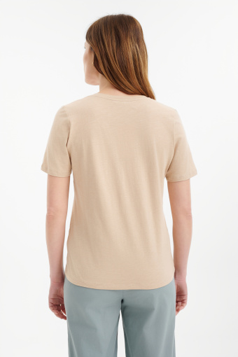 Bawełniany beżowy top z dekoltem w serek 