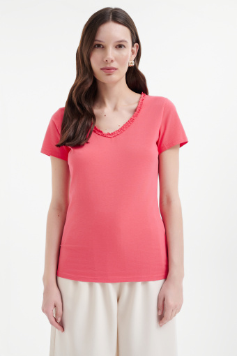 Koralowy top z dekoltem v-neck  Koralowy top z dekoltem v-neck