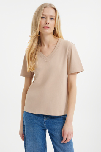 Basicowy beżowy top bawełniany  Basicowy beżowy top bawełniany