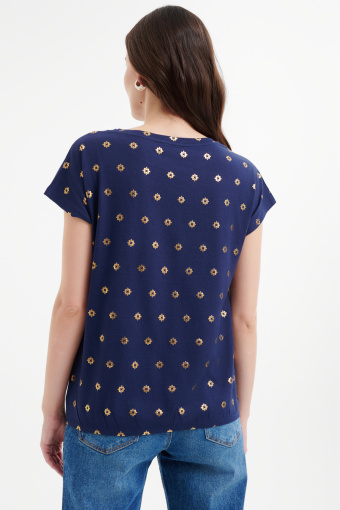 Granatowy top z błyszczącym nadrukiem