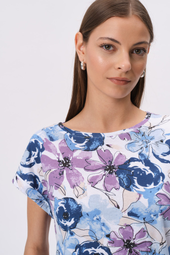 Kobiecy top w fioletowo-niebieskie kwiaty