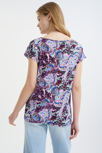Wzorzysty top z półokrągłym dekoltem 