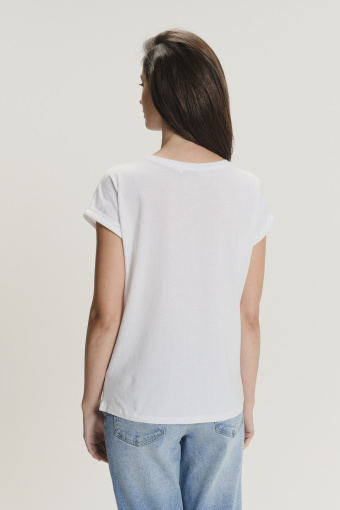 Bawełniano-wiskozowy top z subtelną grafiką