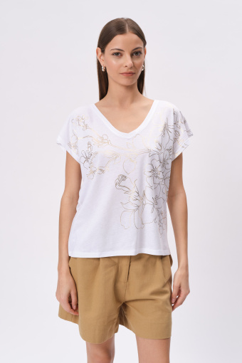 Biały top z grafiką z motywem roślinnym