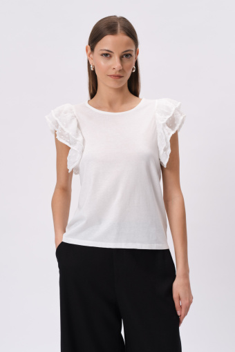 Biały top z efektowymi motylkowymi rękawami